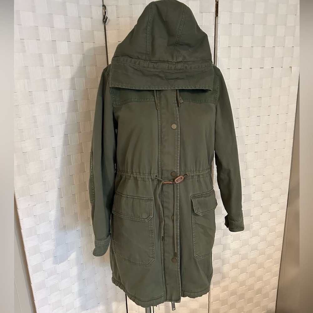 GAP Forest Green Sherpa Utility Jacket Hooded Anorak Small - Picture 6 of 11